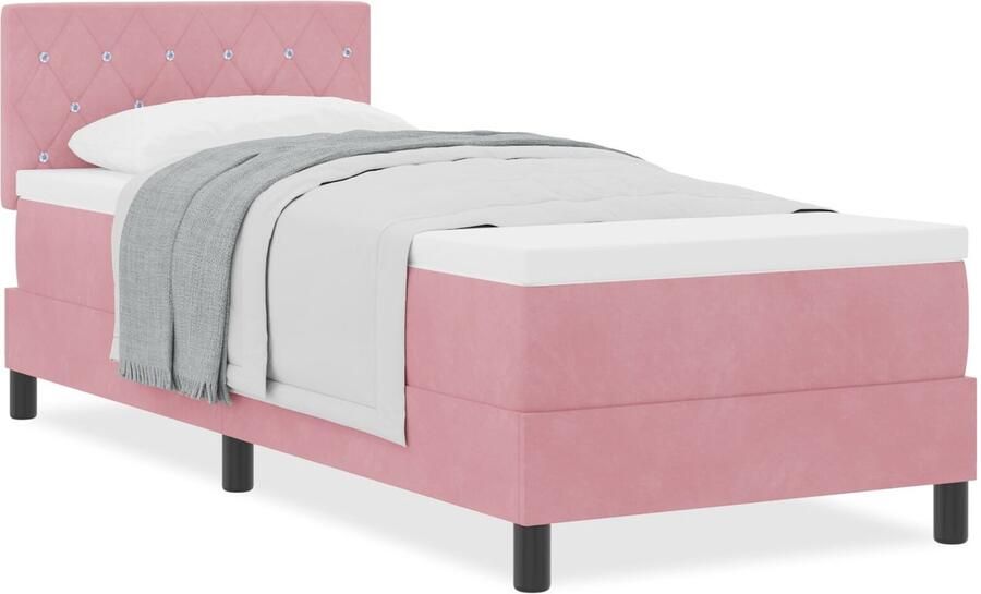VidaXL Boxspringbed met Matras met matras Roze 80 x 200 cm Stof - Foto 2