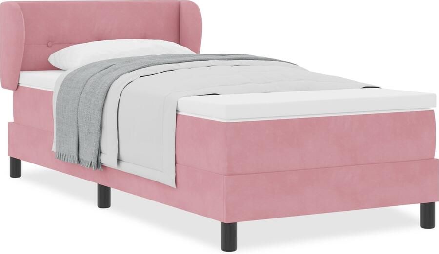 VidaXL Boxspringbed met Matras Donkergrijs 80x200 cm Fluweel Roze - Foto 2
