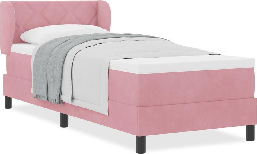 VidaXL Boxspringbed met Matras Donkergrijs 80x200 cm Fluweel Roze - Foto 2