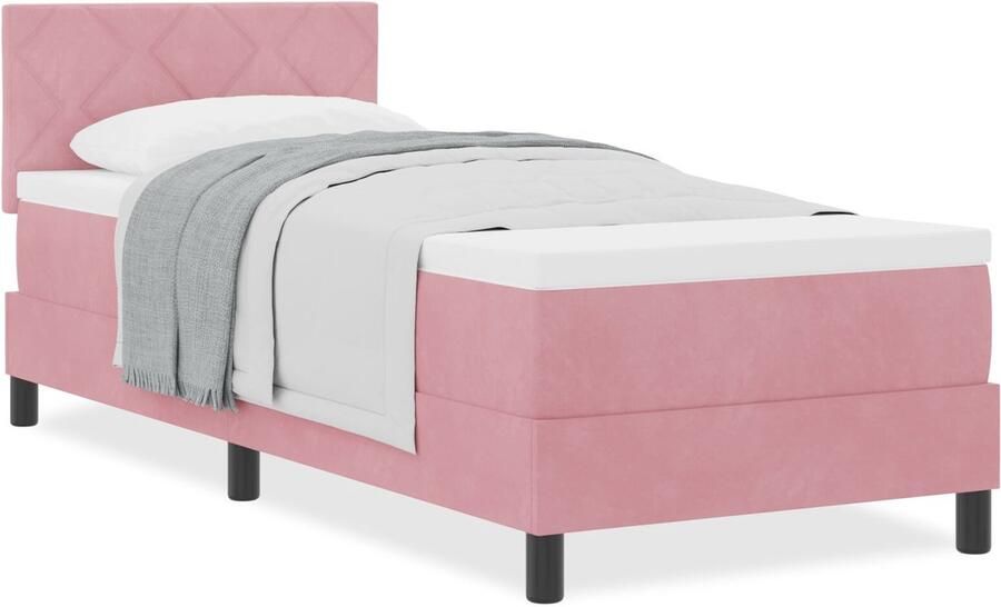 VidaXL Boxspringbed met Matras met matras Roze 80 x 200 cm Stof - Foto 2