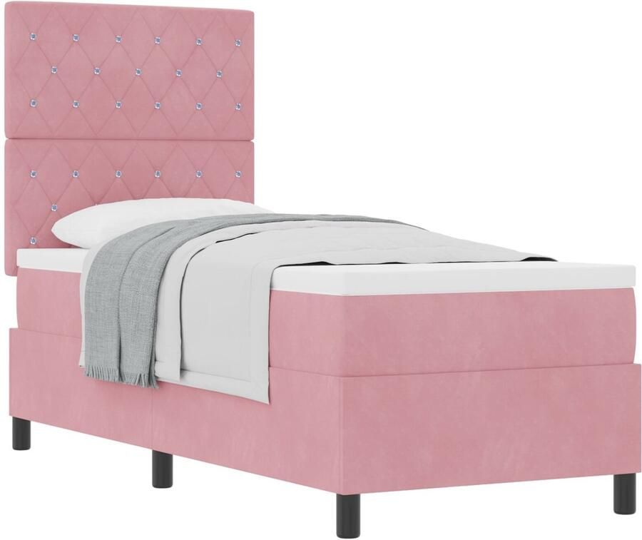 VidaXL Boxspring bed met matras Roze 80 x 200 cm Fluweel - Foto 2