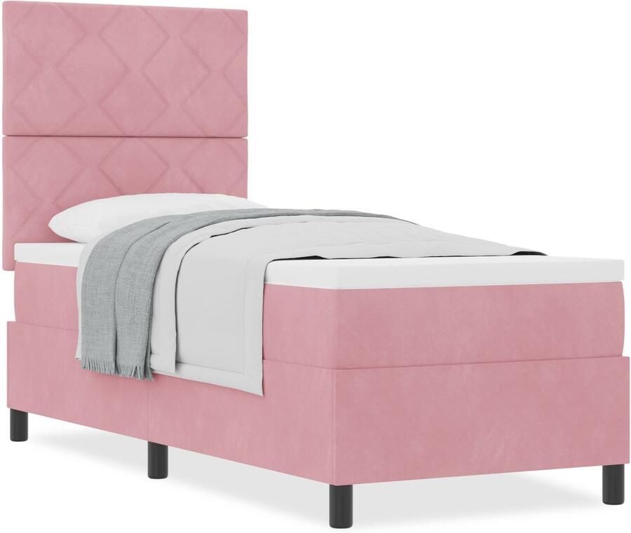 VidaXL Boxspring bed met matras Roze 80 x 200 cm Fluweel - Foto 2