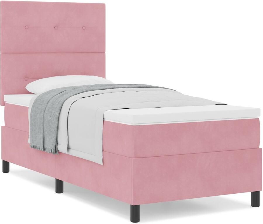 VidaXL Boxspring bed met matras Roze 90 x 200 cm Fluweel - Foto 2
