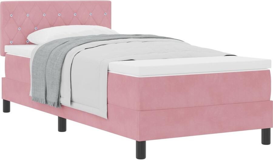 VidaXL Boxspringbed met Matras met matras Roze 90 x 200 cm Stof - Foto 2