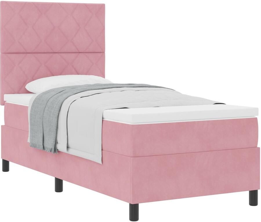 VidaXL Boxspring bed met matras Roze 90 x 190 cm Fluweel - Foto 2