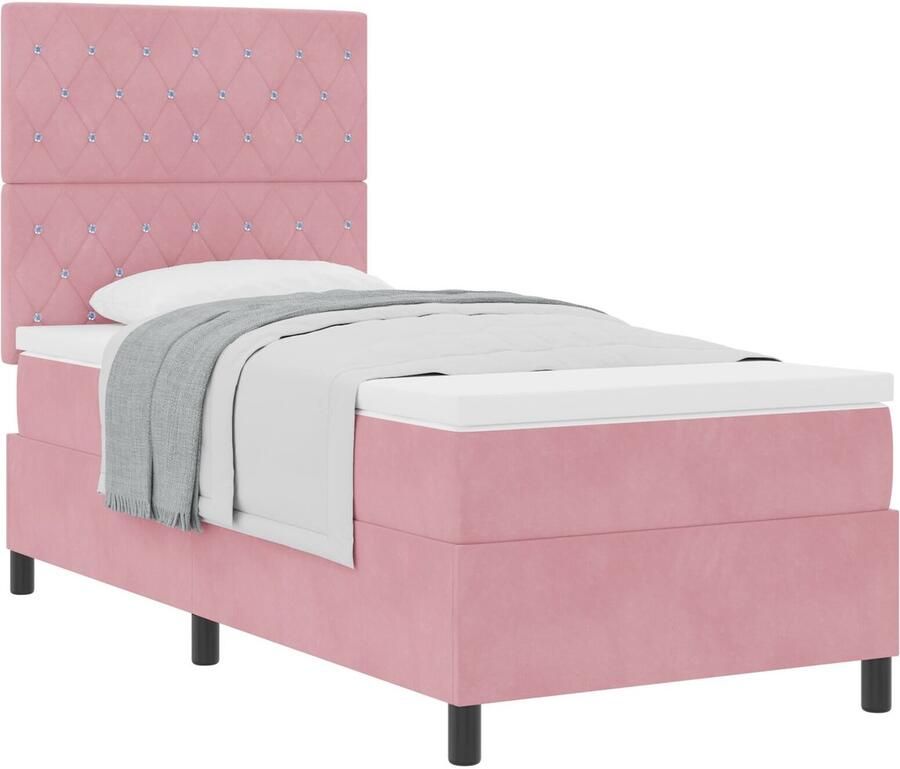 VidaXL Boxspring Bed met Matras & Bank Roze 90x200 cm Fluweel - Foto 4