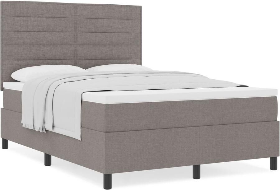VidaXL Boxspring bed met matras met hoofdeinde Taupe 140 x 190 cm Stof - Foto 2