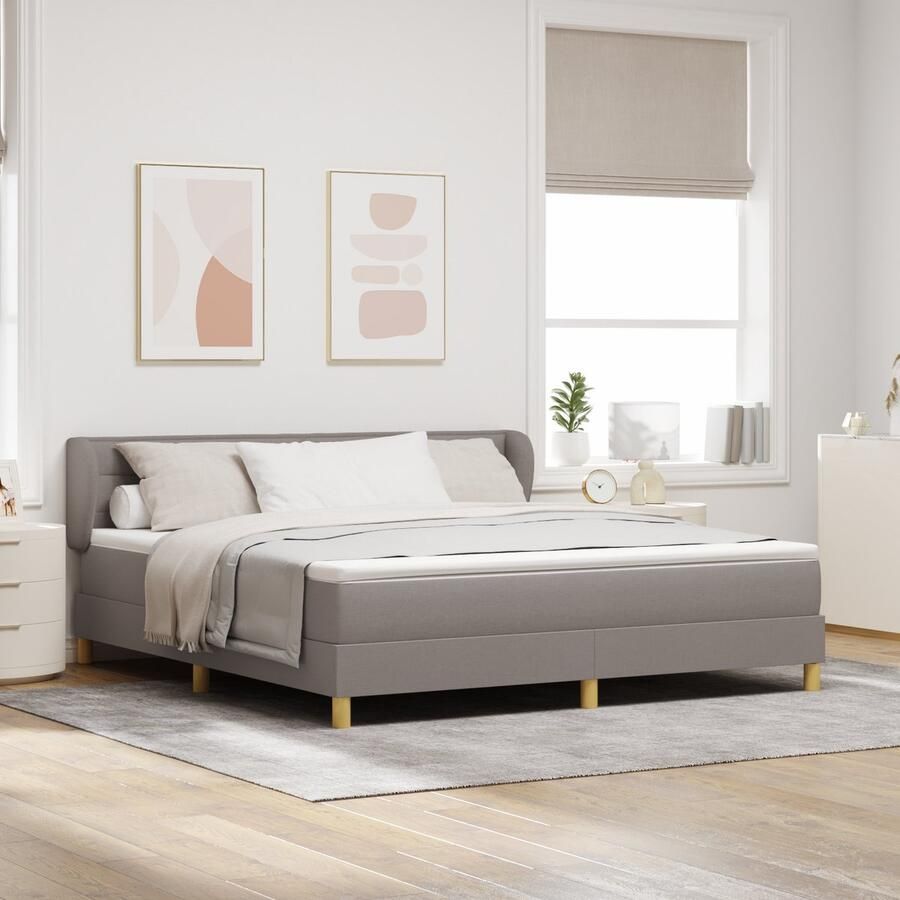 VidaXL Boxspring bed met matras met hoofdeinde Taupe 180 x 200 cm Stof - Foto 2
