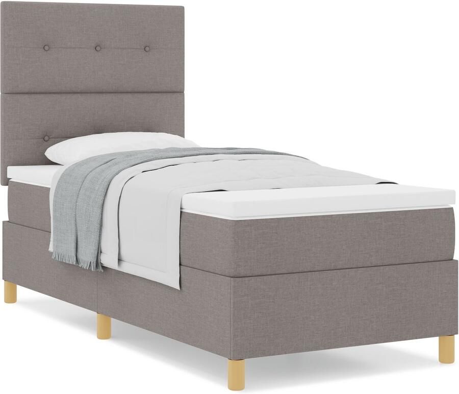 VidaXL Boxspring Bed met Matras Taupe 90x200 cm Stof - Foto 2