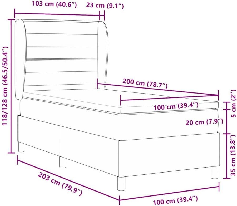VidaXL Boxspring bed met matras met hoofdeinde Zwart 100 x 200 cm Stof