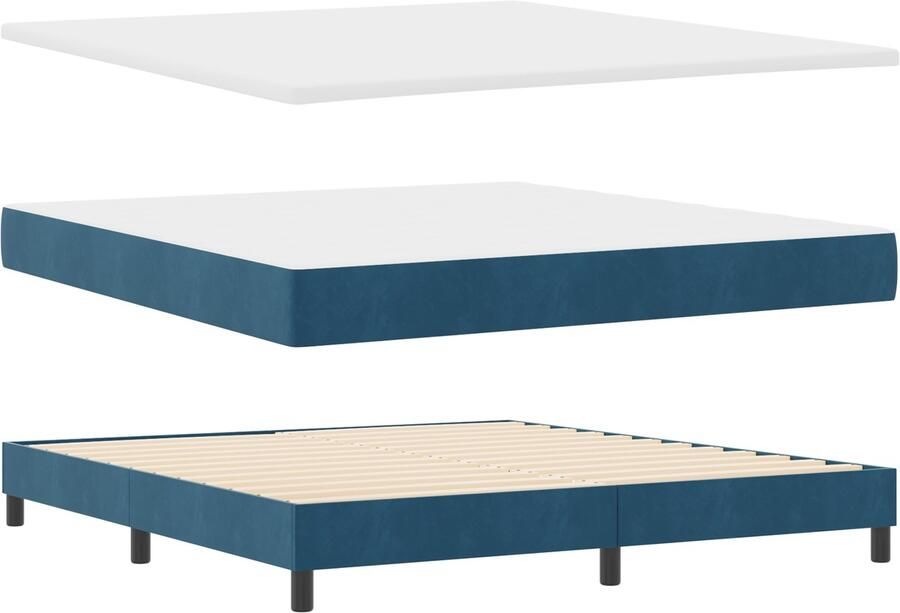 VidaXL Boxspringbed met Matras Zwart 100x200 cm Fluweel Donkerblauw