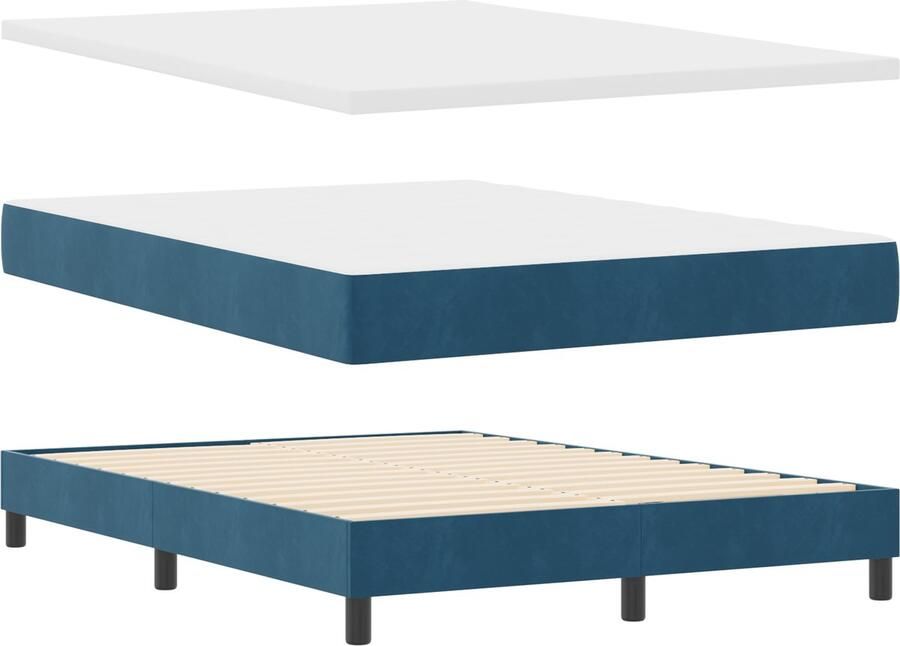 VidaXL Boxspringbed met Matras Zwart 100x200 cm Fluweel Donkerblauw