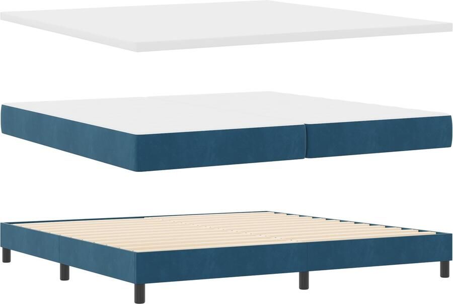 VidaXL Boxspring bed met matras Donkerblauw 200 x 200 cm Fluweel - Foto 2