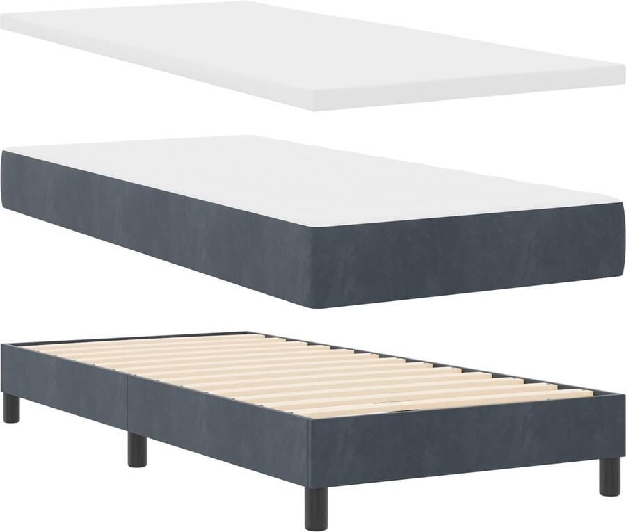 VidaXL Boxspringbed met Matras Zwart 100x200 cm Fluweel Donkergrijs