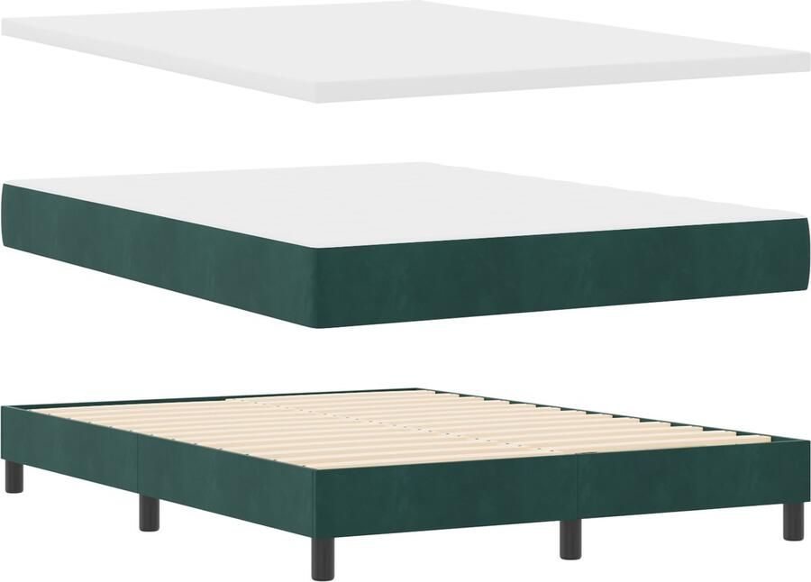 VidaXL Boxspring Bed met Matras Donkergroen 140x200 cm Fluweel