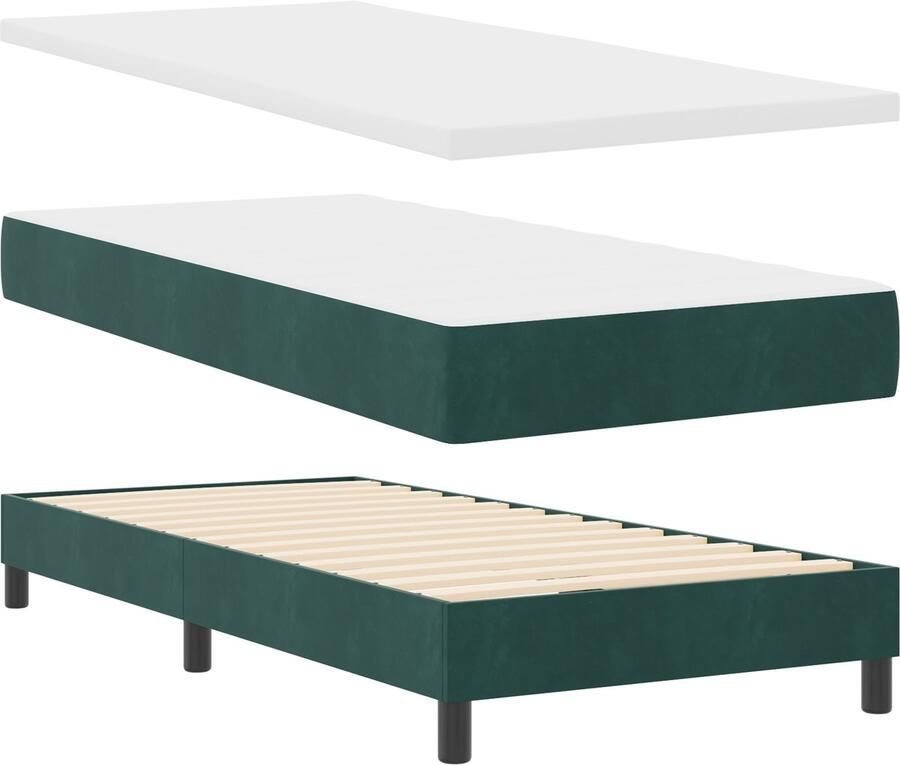 VidaXL Boxspring Bed met Matras & LED Donkergroen 90x190 cm Fluweel