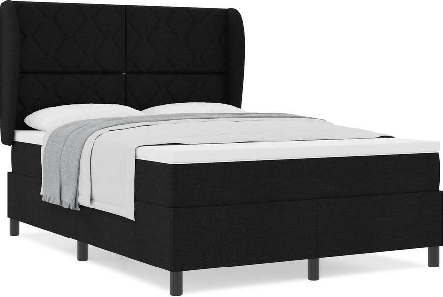 VidaXL Boxspring bed met matras met hoofdeinde Zwart 140 x 200 cm Stof - Foto 2