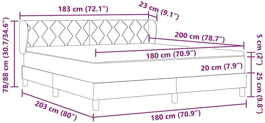 VidaXL Boxspringbed met matras Donkerbruin 180 x 200 cm Stof - Foto 2