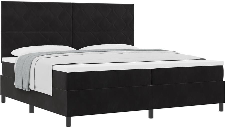 VidaXL Boxspring bed met matras Zwart 200 x 200 cm Fluweel - Foto 2