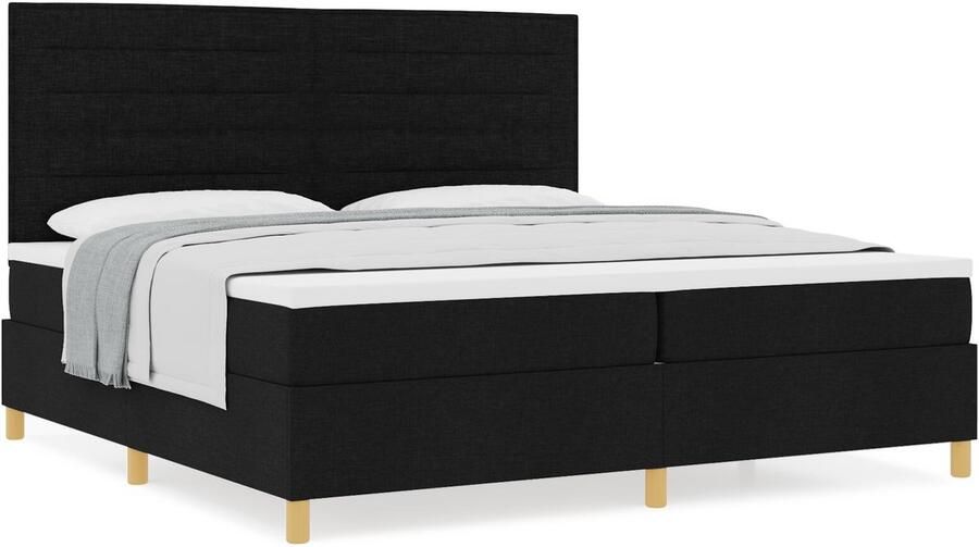 VidaXL Boxspring bed met matras met hoofdeinde Zwart 200 x 200 cm Stof - Foto 2