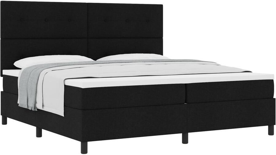 VidaXL Boxspring bed met matras met hoofdeinde Zwart 200 x 200 cm Stof - Foto 2