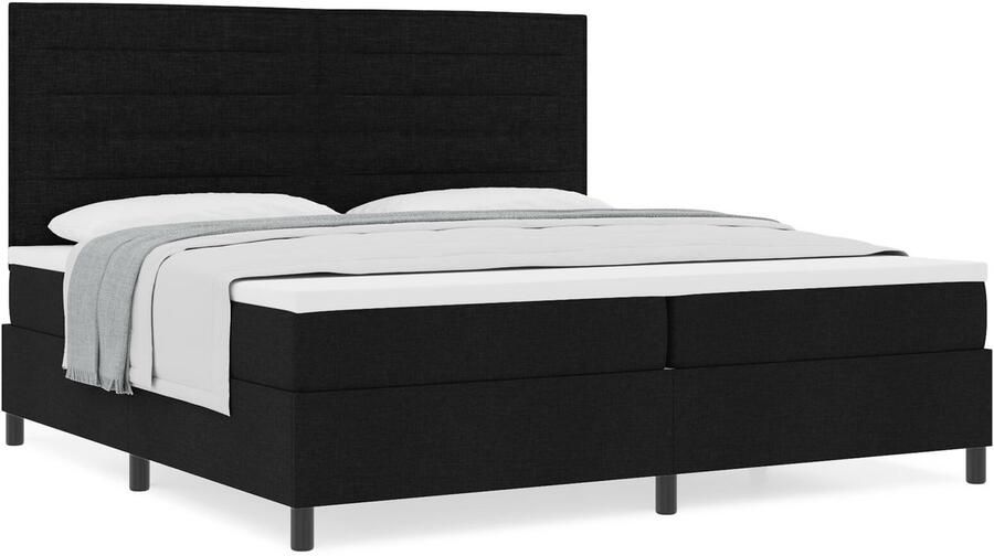 VidaXL Boxspring bed met matras met hoofdeinde Zwart 200 x 200 cm Stof - Foto 2