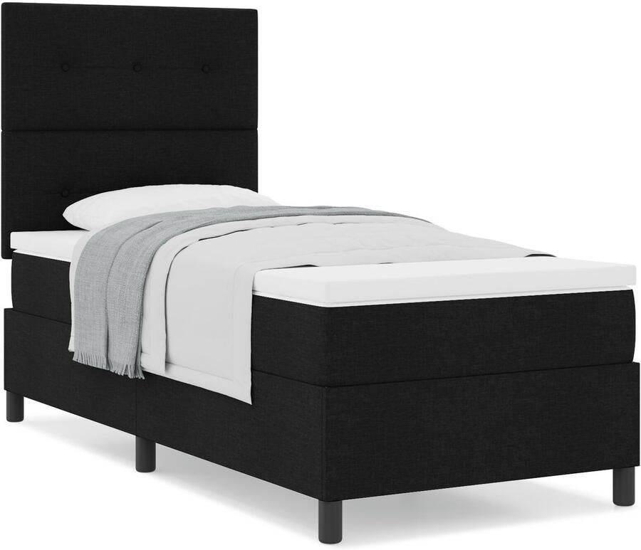 VidaXL Boxspring bed met matras met hoofdeinde Zwart 80 x 200 cm Stof - Foto 2