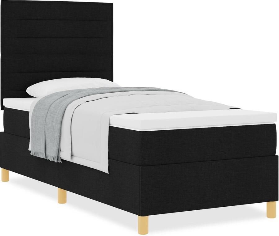 VidaXL Boxspring Bed met Matras Zwart 90x200 cm Stof - Foto 2