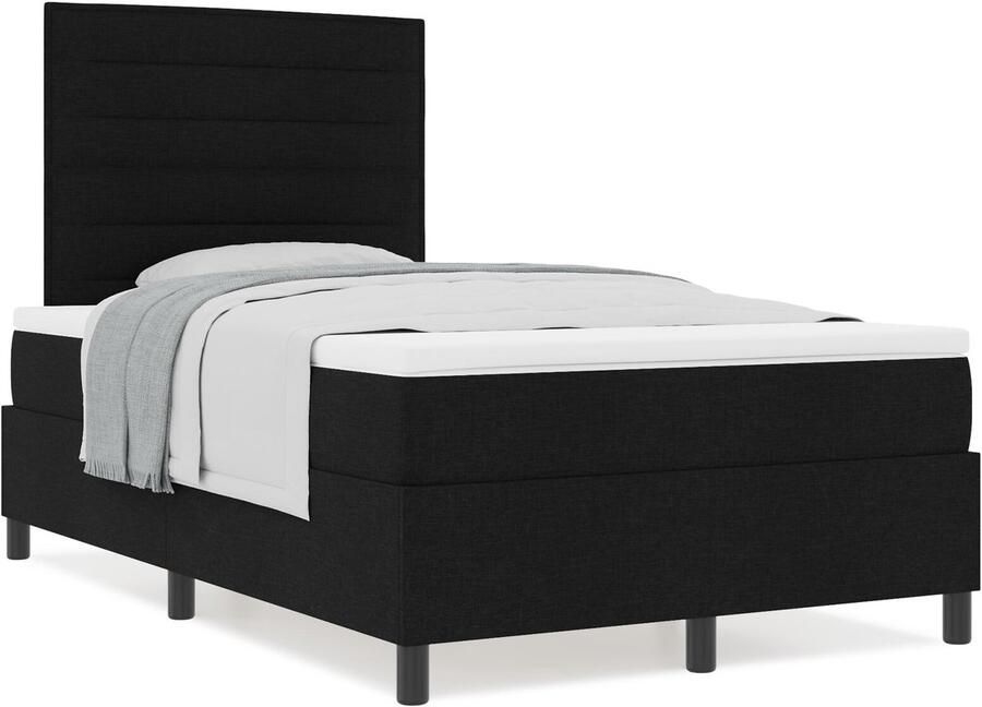 VidaXL Boxspring bed met matras met hoofdeinde Zwart 120 x 190 cm Stof - Foto 2