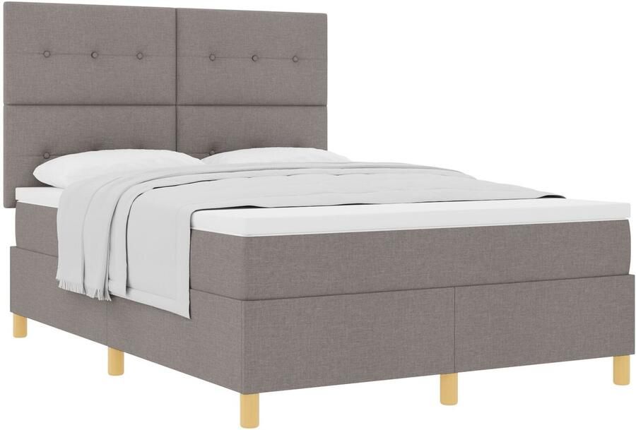 VidaXL Boxspring Bed met Matras Taupe 140x190 cm Stof - Foto 2