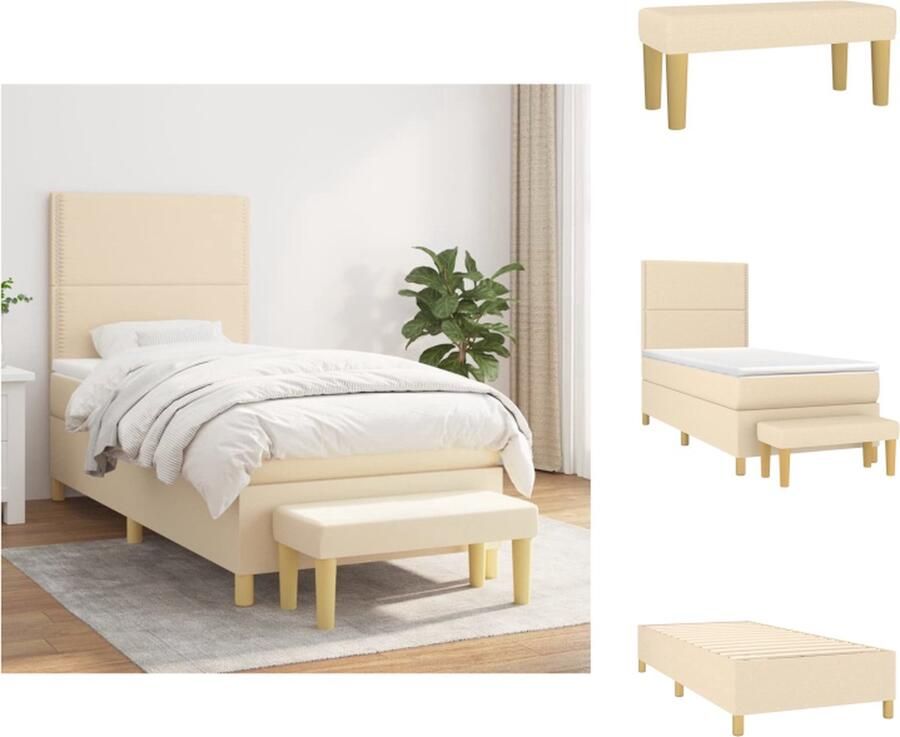 VidaXL Boxspring Bed Maximaal Comfort 203x83x118 128 cm Kleur- Crème Ken- Hoogwaardig materiaal verstelbaar hoofdbord pocketveringmatras middelharde ondersteuning huidvriendelijk topmatras multifunctioneel bankje Bed - Foto 3
