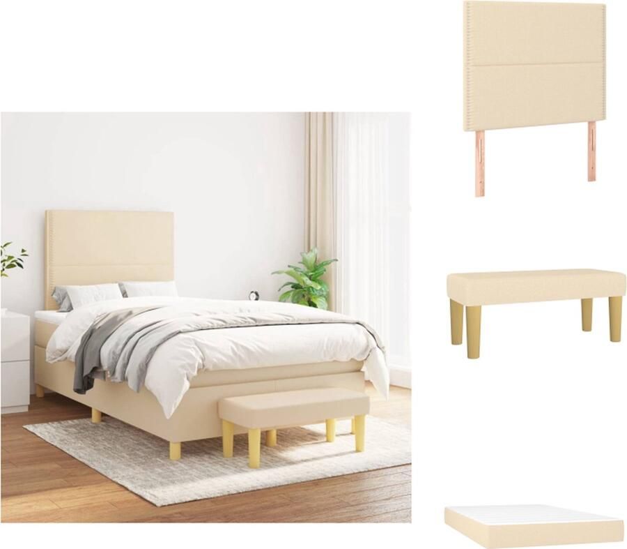 VidaXL Boxspringbed Crème 203x120x118 128 cm Verstelbaar hoofdbord Pocketvering matras Middelharde ondersteuning Huidvriendelijk topmatras Multifunctioneel bankje Bed - Foto 2