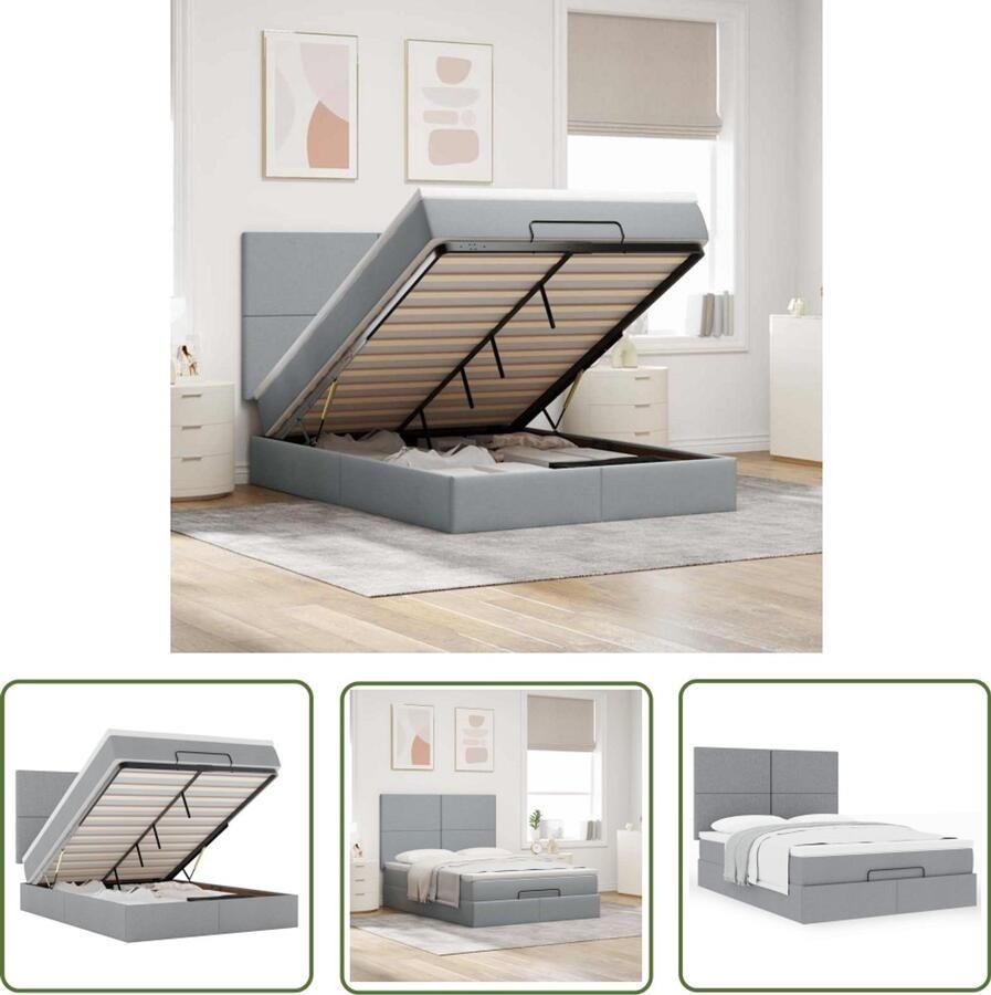 VidaXL Boxspringbed Ottoman Bed Ottoman bed met matras 140x200cm stof lichtgrijs Slaapcomfort Opbergruimte Tweepersoonsbed