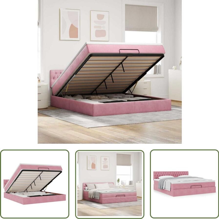 VidaXL Boxspringbed Ottoman Bed Ottoman bed met matras 160x200cm fluweel roze Tweepersoonsbed Slaapcomfort Opslagruimte