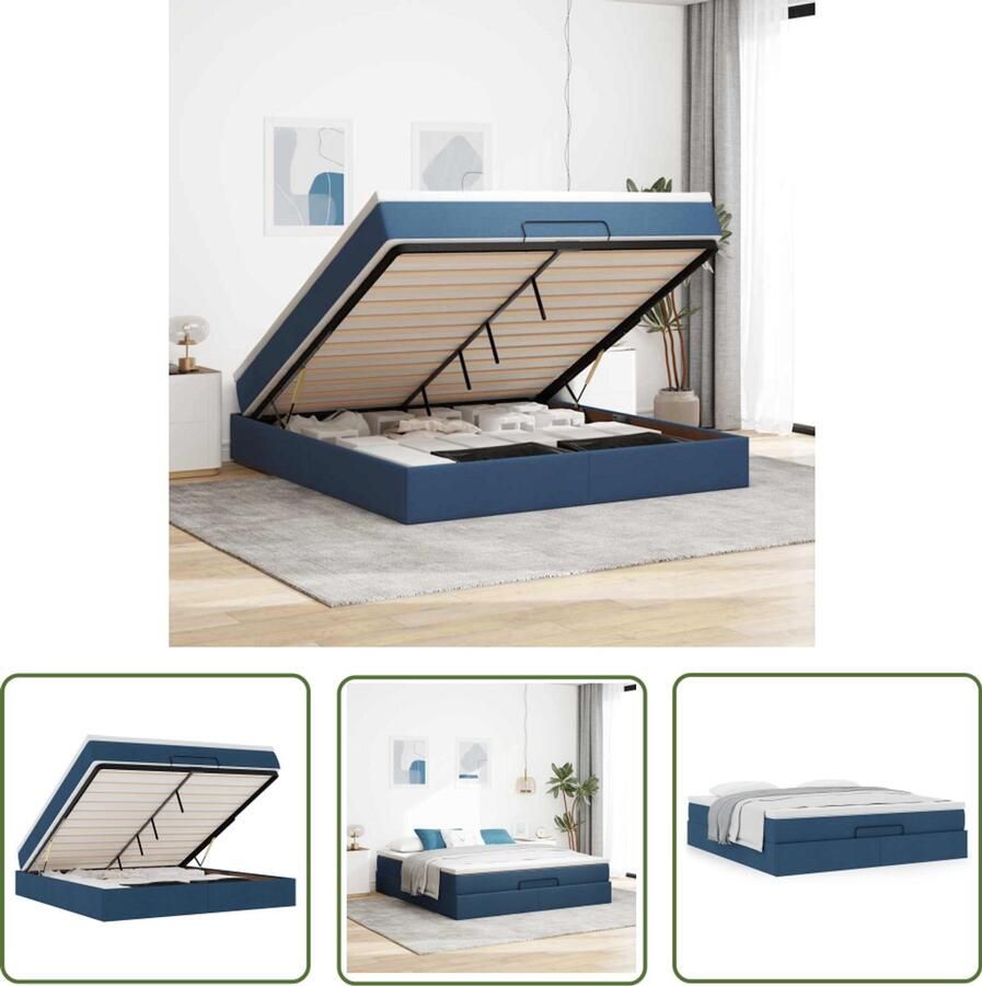 VidaXL Boxspringbed Ottoman Bed Ottoman bed met matras 160x200cm stof blauw Tweepersoonsbed Slaapkamer Decoratie Opbergbed