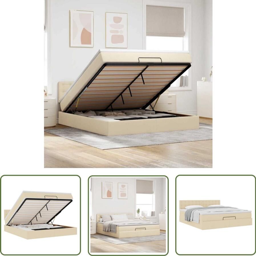 VidaXL Boxspringbed Ottoman Bed Ottoman bed met matras 160x200cm stof crèmekleurig Tweepersoonsbed Creme Kleurige Bedden Bed Met Opbergruimte