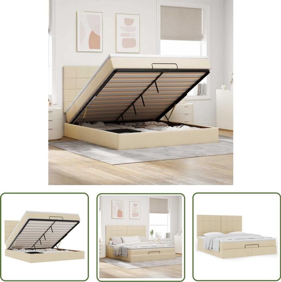 VidaXL Boxspringbed Ottoman Bed Ottoman bed met matras 160x200cm stof crèmekleurig Tweepersoonsbed Slaapcomfort Opbergruimte