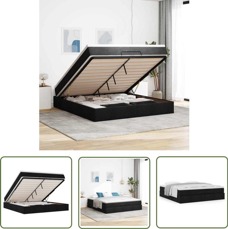 VidaXL Boxspringbed Ottoman Bed Ottoman bed met matras 160x200cm stof zwart Tweepersoonsbed Slaapcomfort Matras
