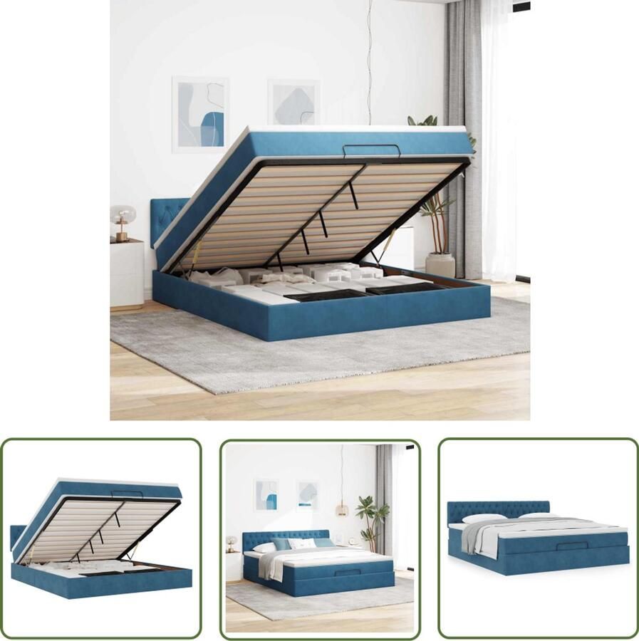 VidaXL Ottoman bed met matras 180x200 cm fluweel donkerblauw Ottoman Bed Boxspringbed Tweepersoonsbed Slaapcomfort Opbergruimte