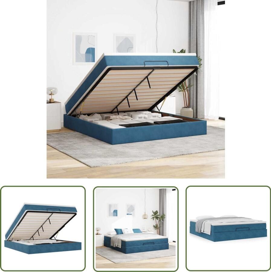 VidaXL Ottoman bed met matras 180x200 cm fluweel donkerblauw Ottoman Bed Boxspringbed Tweepersoonsbed Hoofdbord Bed Frame