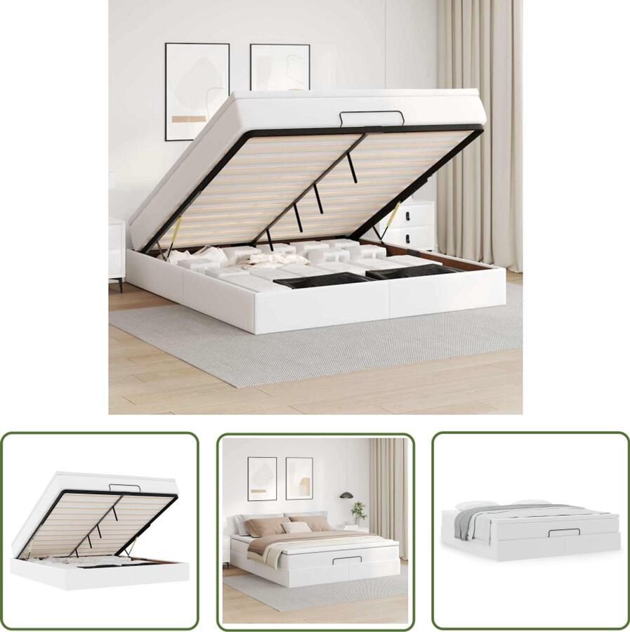 VidaXL Boxspringbed Ottoman Bed Ottoman bed met matras 180x200cm kunstleer wit Slaapcomfort Slaapbank Opslagmogelijkheid