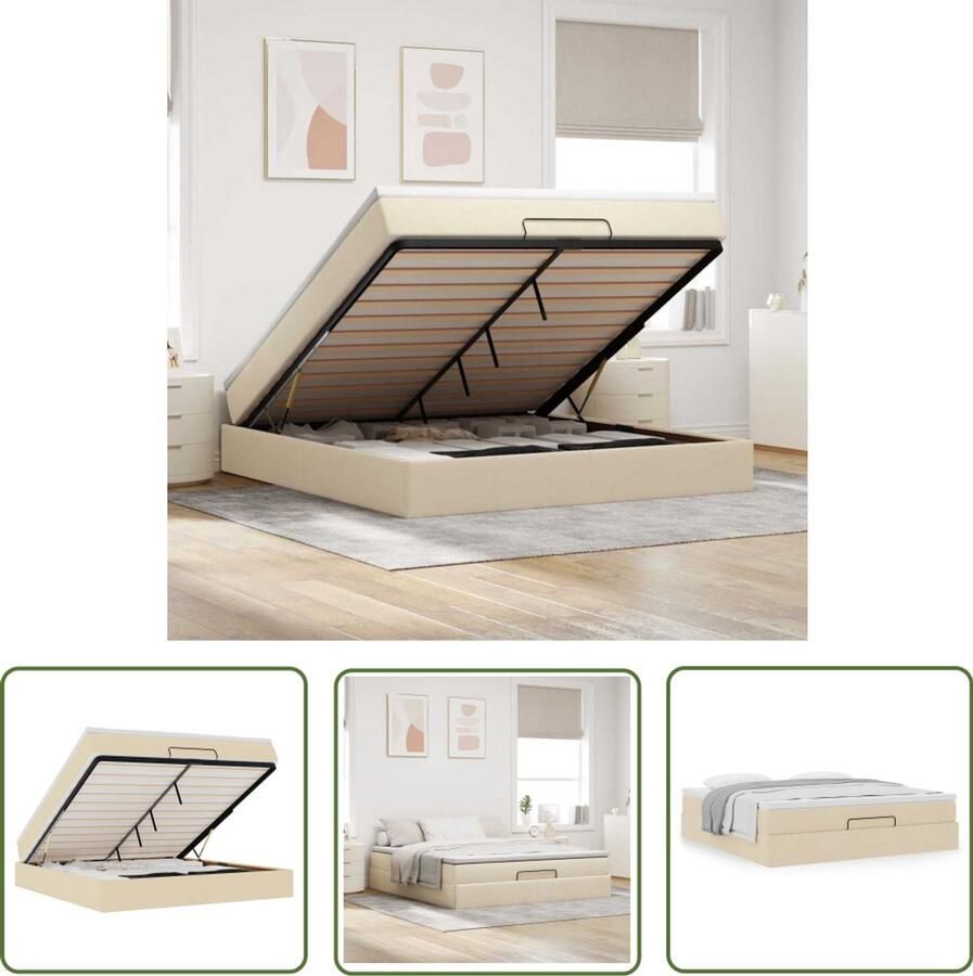 VidaXL Boxspringbed Ottoman Bed Ottoman bed met matras 180x200cm stof crèmekleurig Tweepersoonsbed Hoofdbord Bed Frame