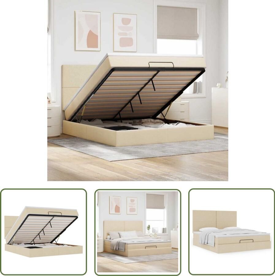 VidaXL Boxspringbed Ottoman Bed Ottoman bed met matras 180x200cm stof crèmekleurig Tweepersoonsbed Creme Kleurtoneel Slaapcomfort