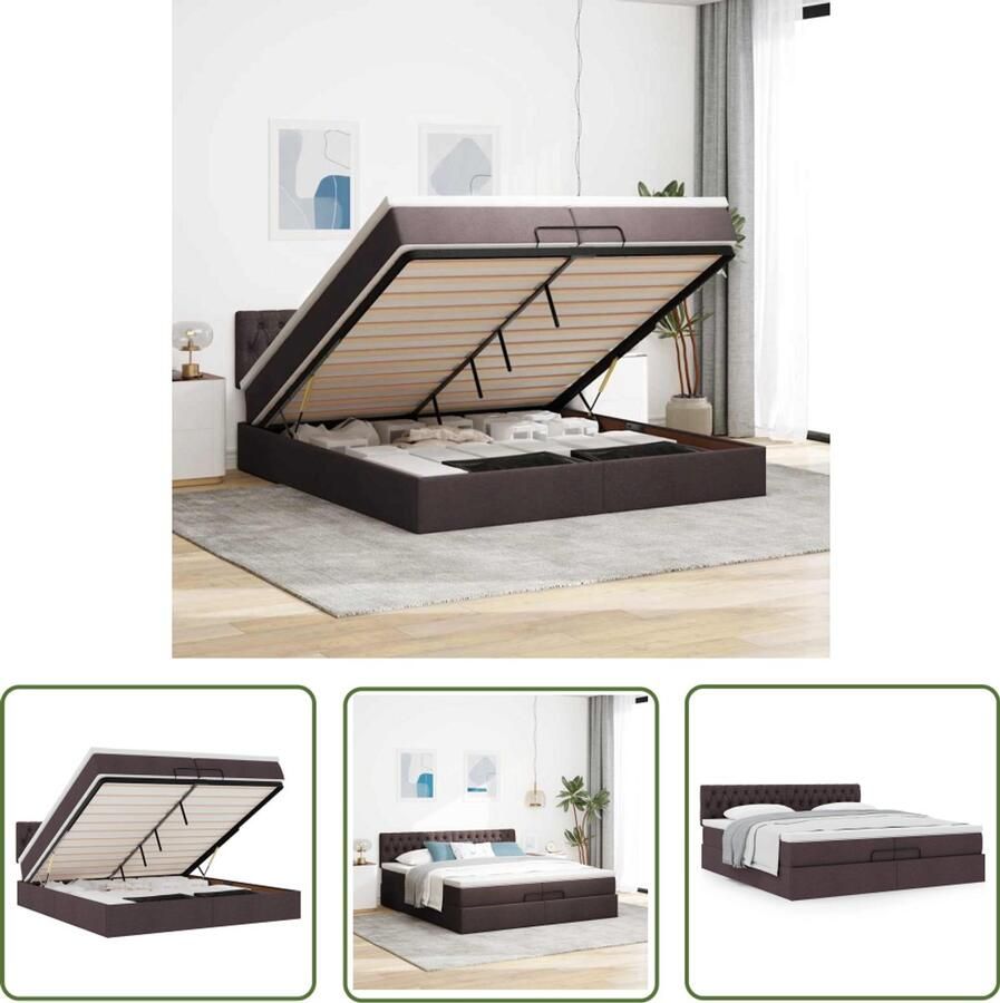 VidaXL Boxspringbed Ottoman Bed Ottoman bed met matras 200x200 cm stof donkerbruin Tweepersoonsbed Bed Frame Opbergbed