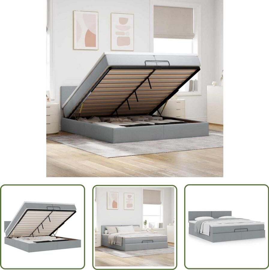 VidaXL Boxspringbed Ottoman Bed Ottoman bed met matras 200x200 cm stof lichtgrijs Slaapcomfort Slaapbank Opslagmogelijkheden