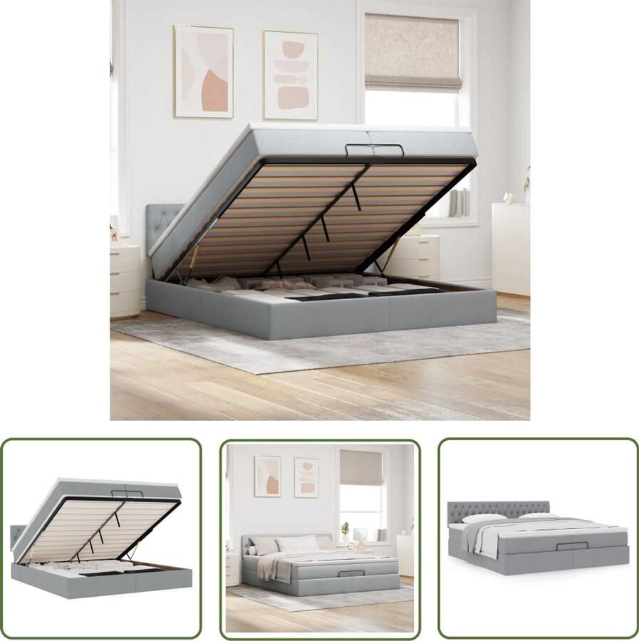 VidaXL Boxspringbed Ottoman Bed Ottoman bed met matras 200x200 cm stof lichtgrijs Tweepersoonsbed Slaapcomfort Opbergruimte
