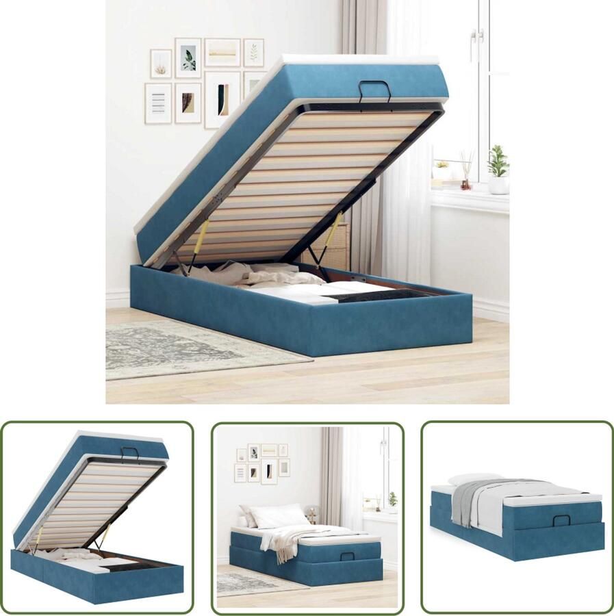 VidaXL Boxspringbed Ottoman Bed Ottoman bed met matras 90x190cm fluweel donkerblauw Tweepersoonsbed Slaapcomfort Opbergruimte