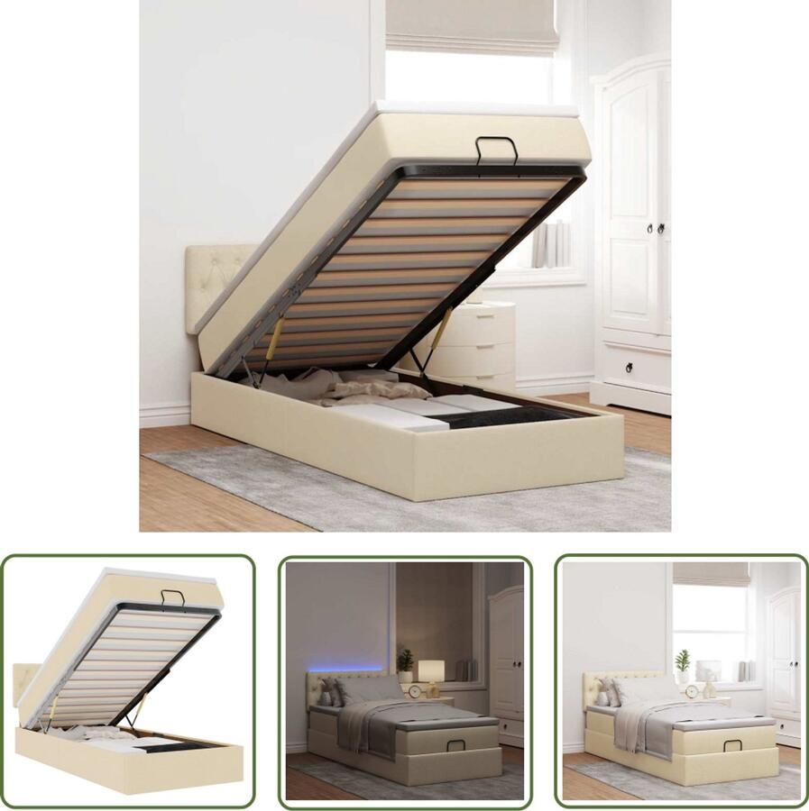 VidaXL Boxspringbed Ottoman Bed Ottoman bed met matras en LED's 100x200 cm stof crèmekleurig Led Lamp Slaapcomfort Slaapkamersdecoratie