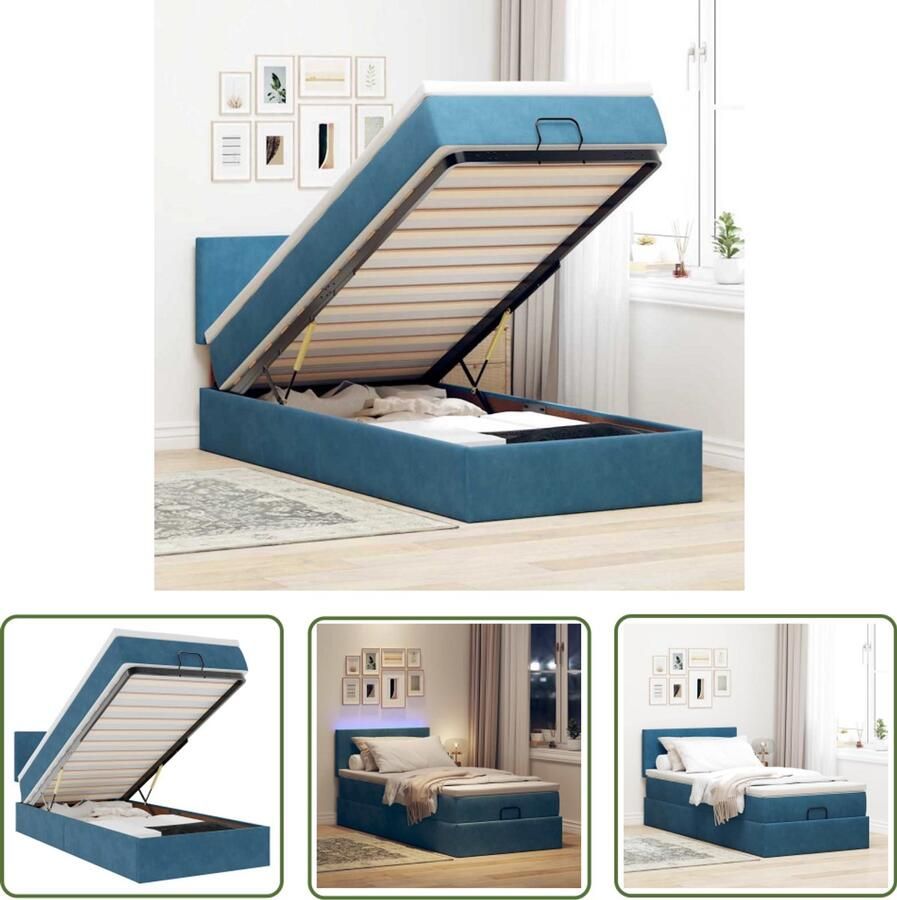 VidaXL Boxspringbed Ottoman Bed Ottoman bed met matras en LED's 90x190cm fluweel donkerblauw Tweepersoonsbed Led Lampen Slaapcomfort