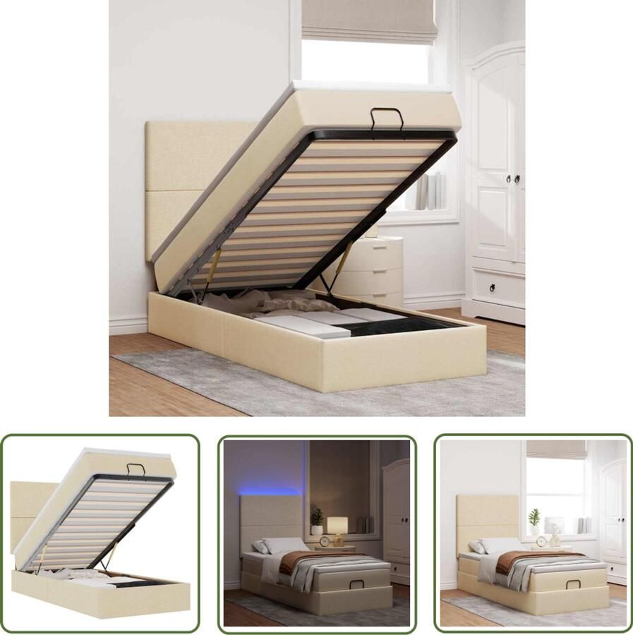VidaXL Boxspringbed Ottoman Bed Ottoman bed met matras en LED's 90x190cm stof crèmekleurig Tweepersoonsbed Stapelbed Slaapbank